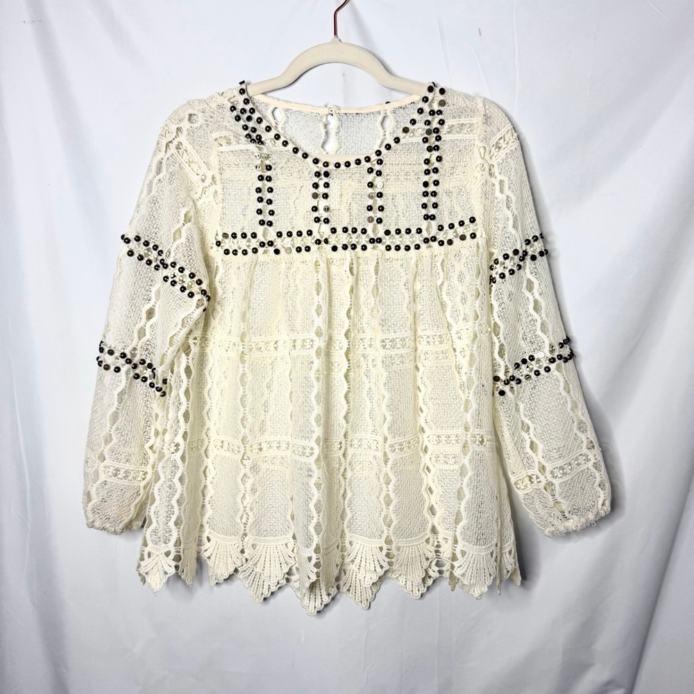Maeve Ivory Lace Studded Blouse Size Small